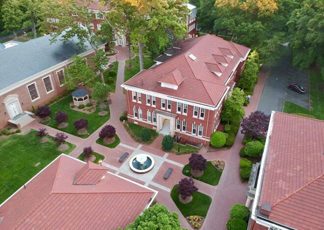 Aerial view of Jernigan and fountain