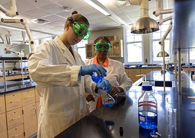 Professor and student working in chem lab