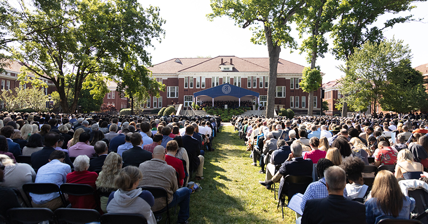 Commencement audience and stage