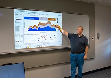 Professor teaching at whiteboard