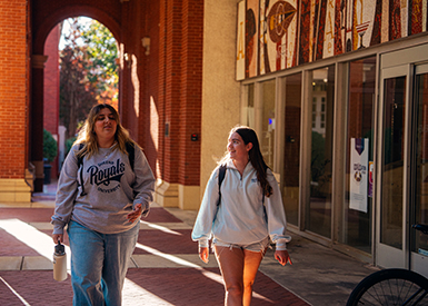 Students walking in library entrance