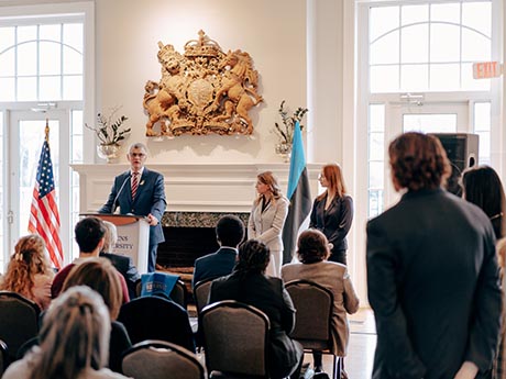 Estonia ambassador with international studies students