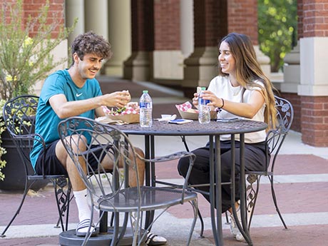 Two students talking at lunch