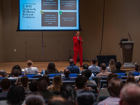 Taylor Andorfer speaking at Pitch Competition