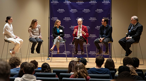 Lecture on Climate Change speakers with students