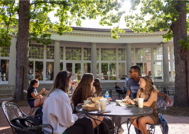 Students eating in Trexler courtyard