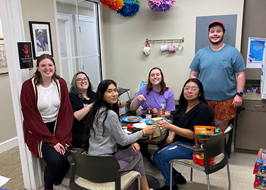 Student volunteers in chapel kitchen