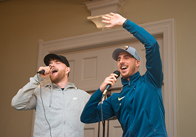 Students singing karaoke