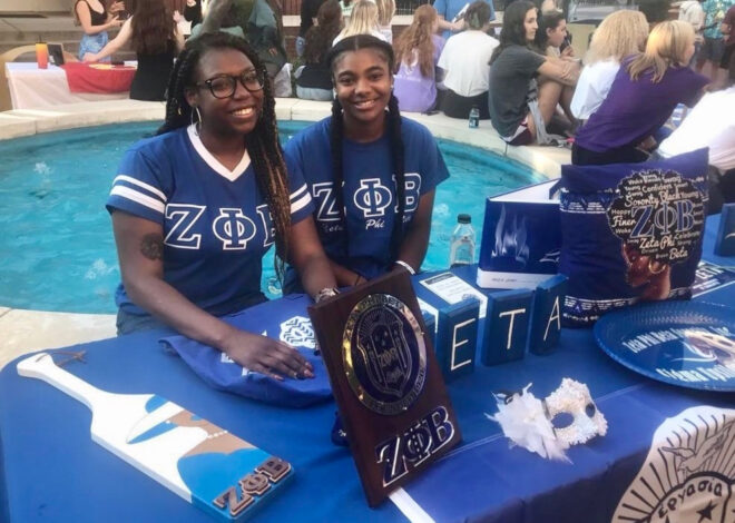 Sorority sisters at pledging table