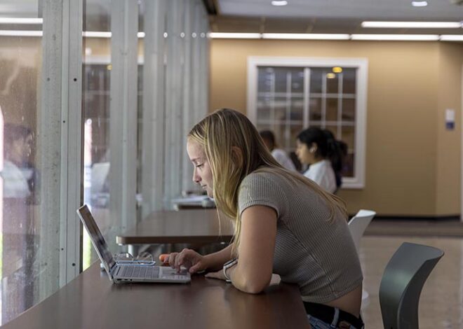 Student working on laptop