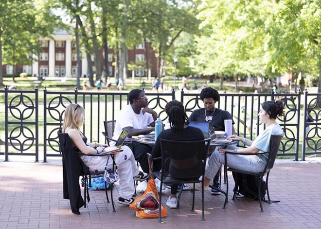 Group of students at outdoor table