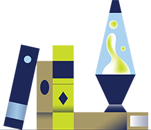 Textbooks and lava lamp illustration