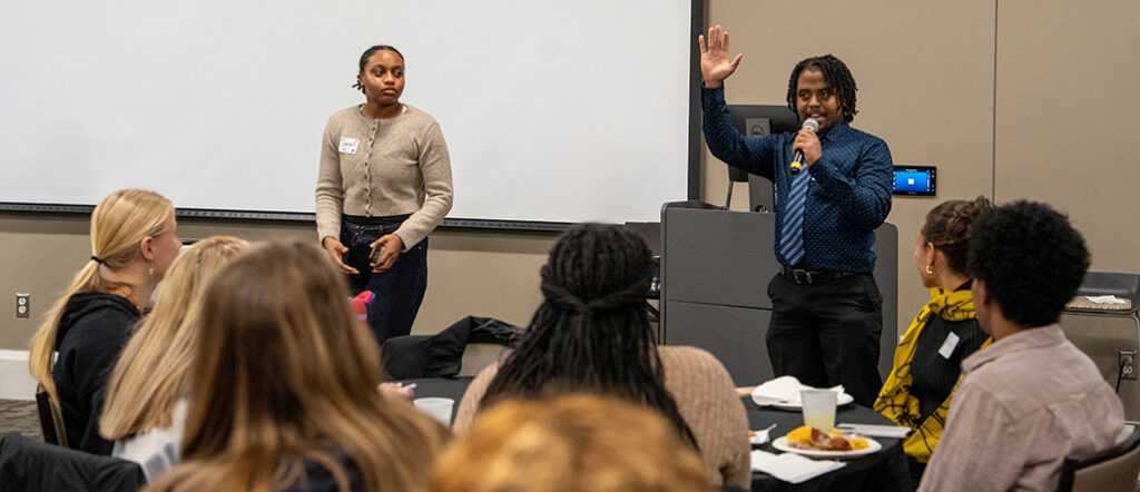 John’na Hall and Devonte Thomas speaking at Soul Food Shabbat