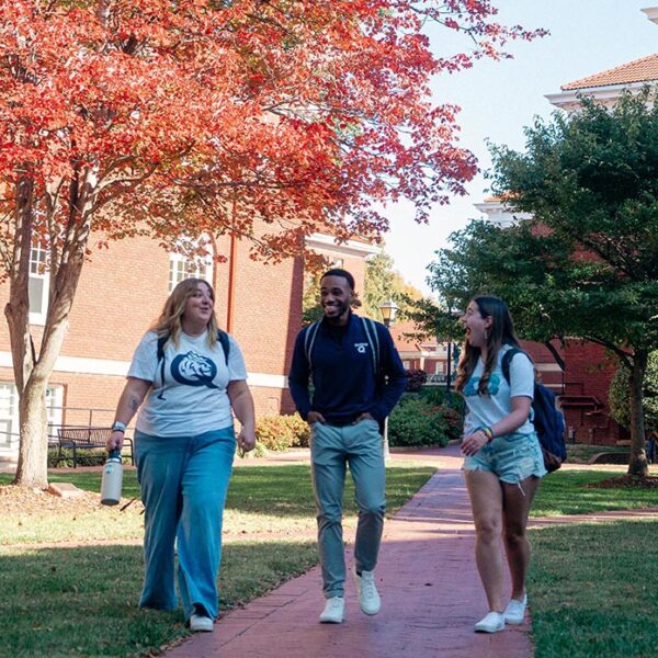 Students walking in academic quad
