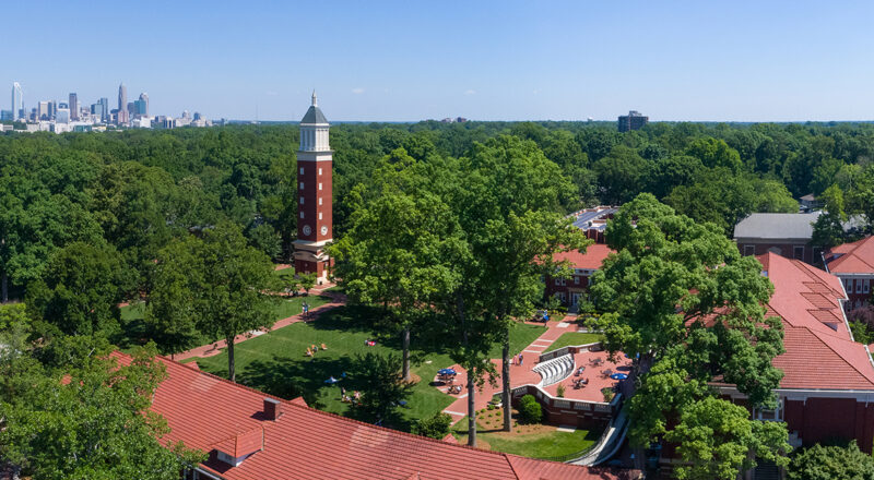 Aerial view of Queens with Charlotte skyline in background