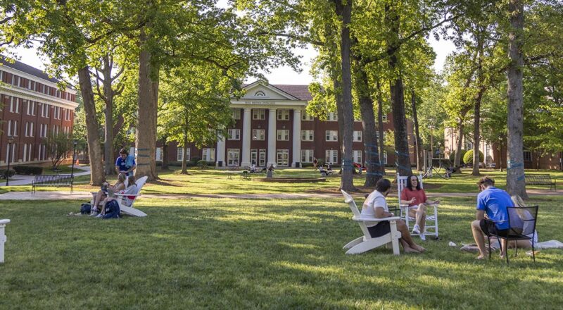Students hanging out on the resident quad