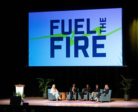Panel on stage under Fuel the Fire event