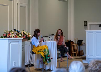 Virginia Evans speaking in Belk Chapel