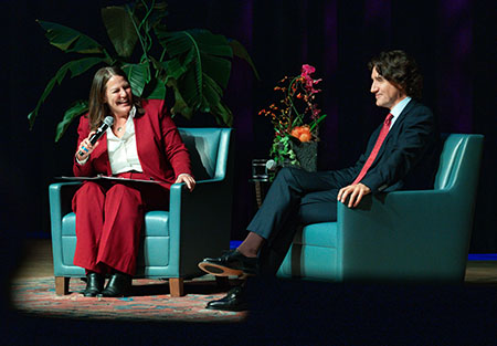 Justin Trudeau and Connie Book on stage